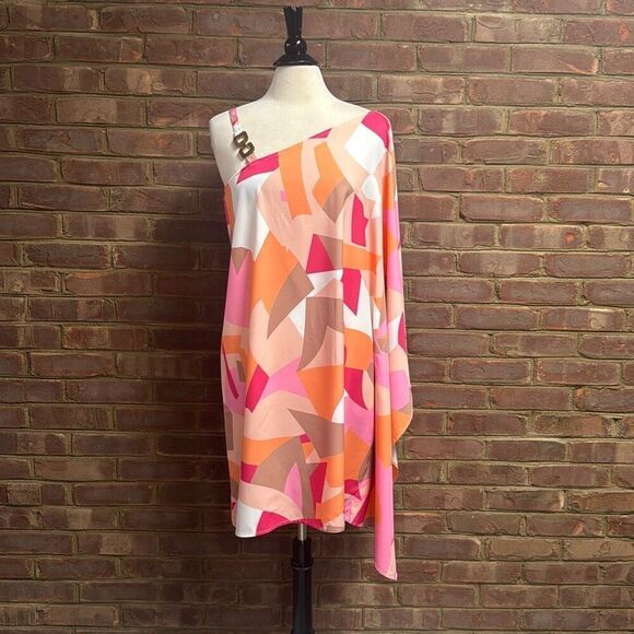 Multi One Shoulder Batwing Dress Size 2XL NEW - Picture 2 of 7